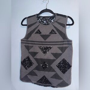 Express Gray Tank Top with Black Sequin Design